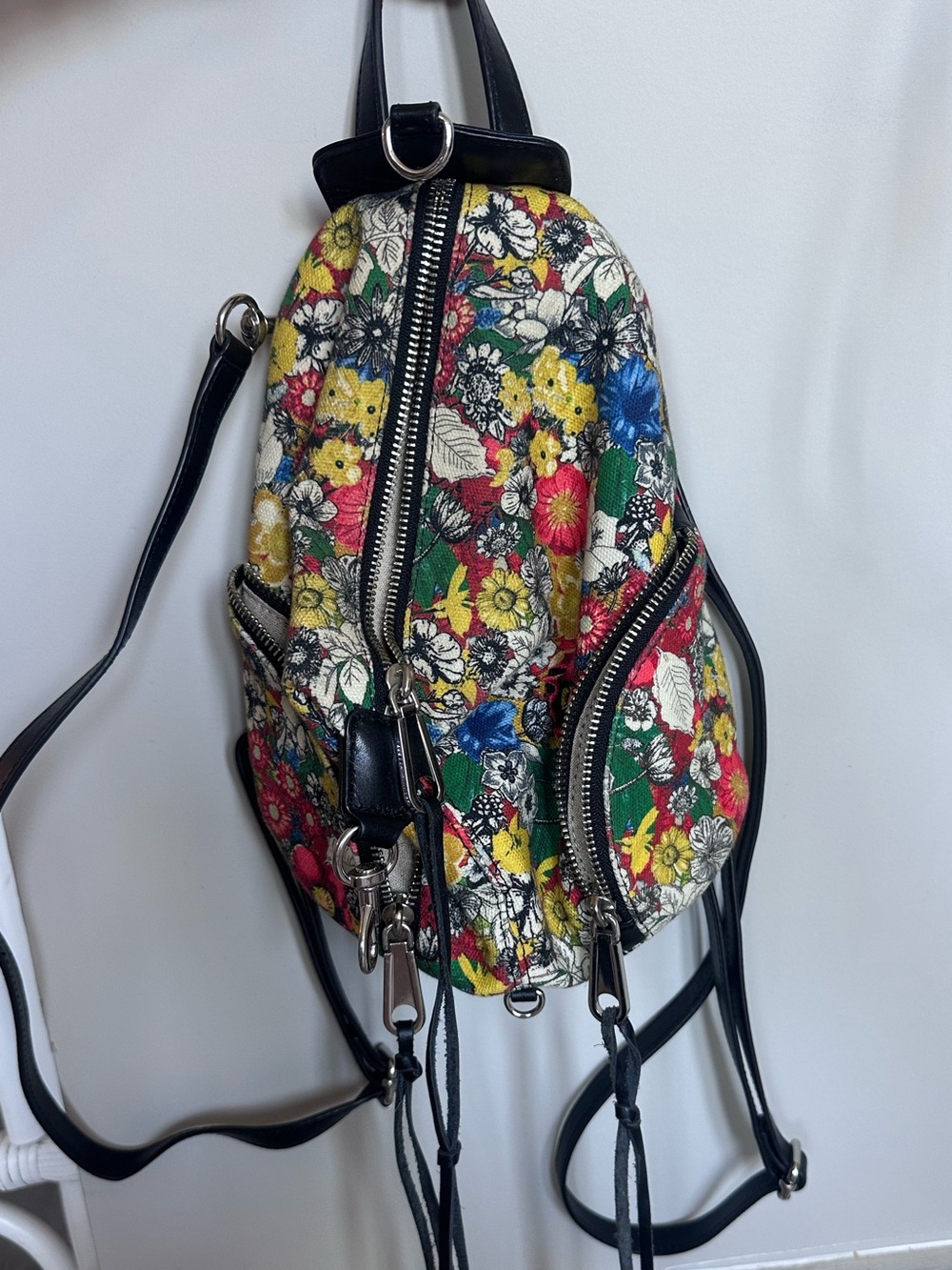 Rebecca Minkoff Julian Mini Floral Backpack Canvas Leather Trim - Picture 2 of 8
